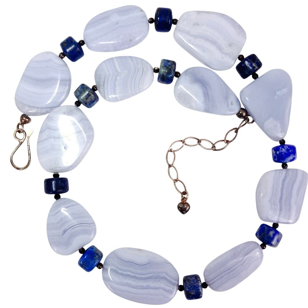 Signed Mine Finds By Jay King Blue Lace Agate Lapis Lazuli 925 Gemstone Necklace